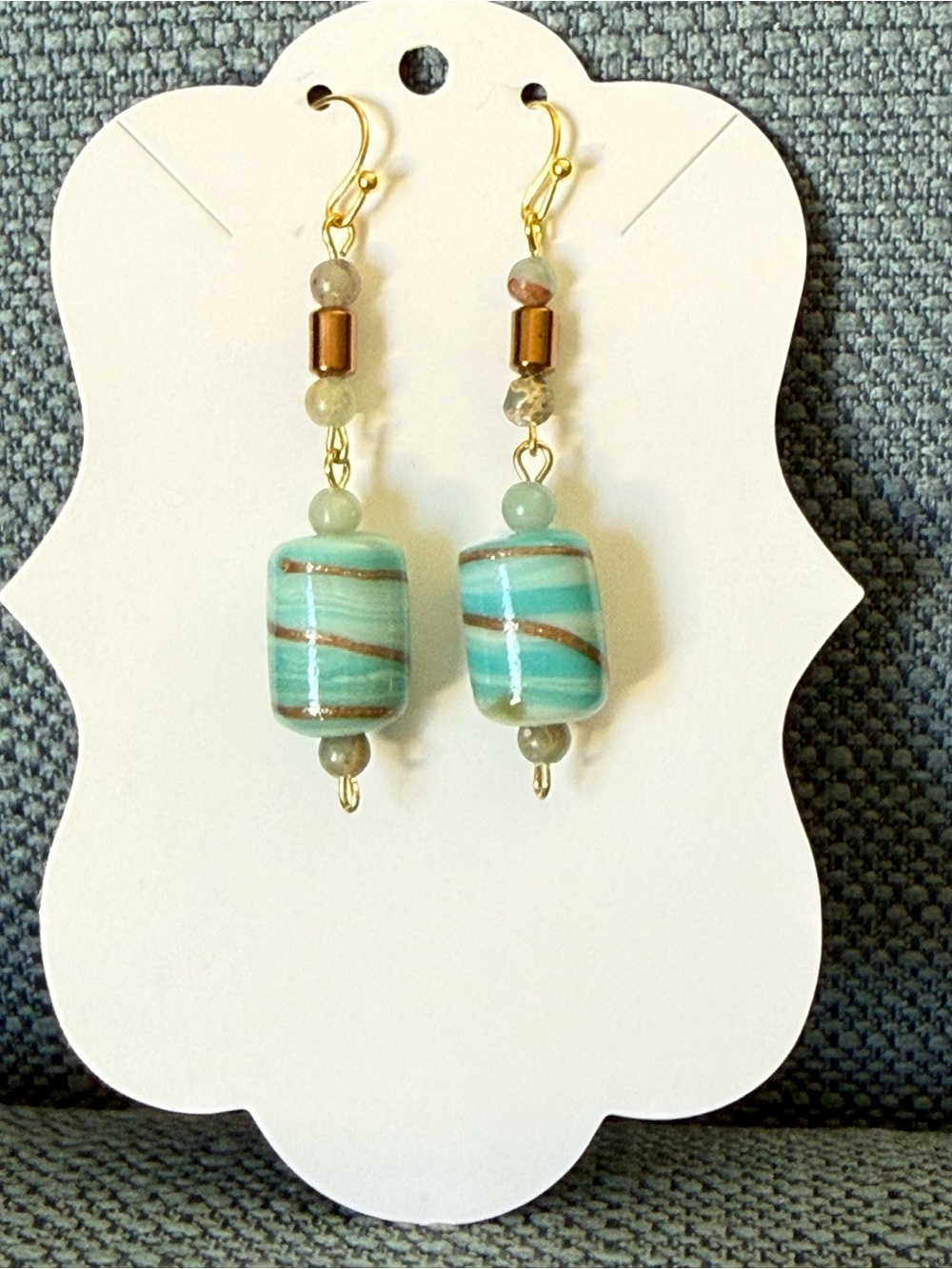 Handcrafted Turquoise and Brown Glass Bead Dangle Earrings